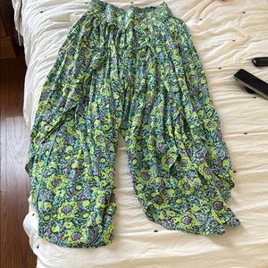Anthropologie Floral Wide Leg Pants - Green and Purple